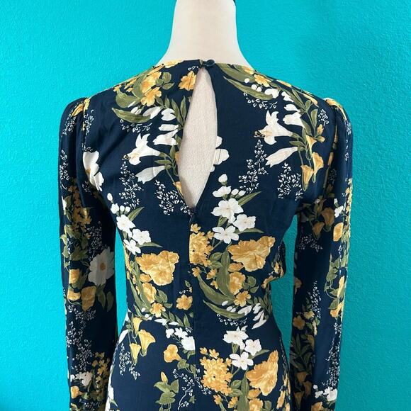 Reformation Kellan Dress in Graciella Yellow Blue Floral Midi Casual Size 2 - Picture 5 of 7